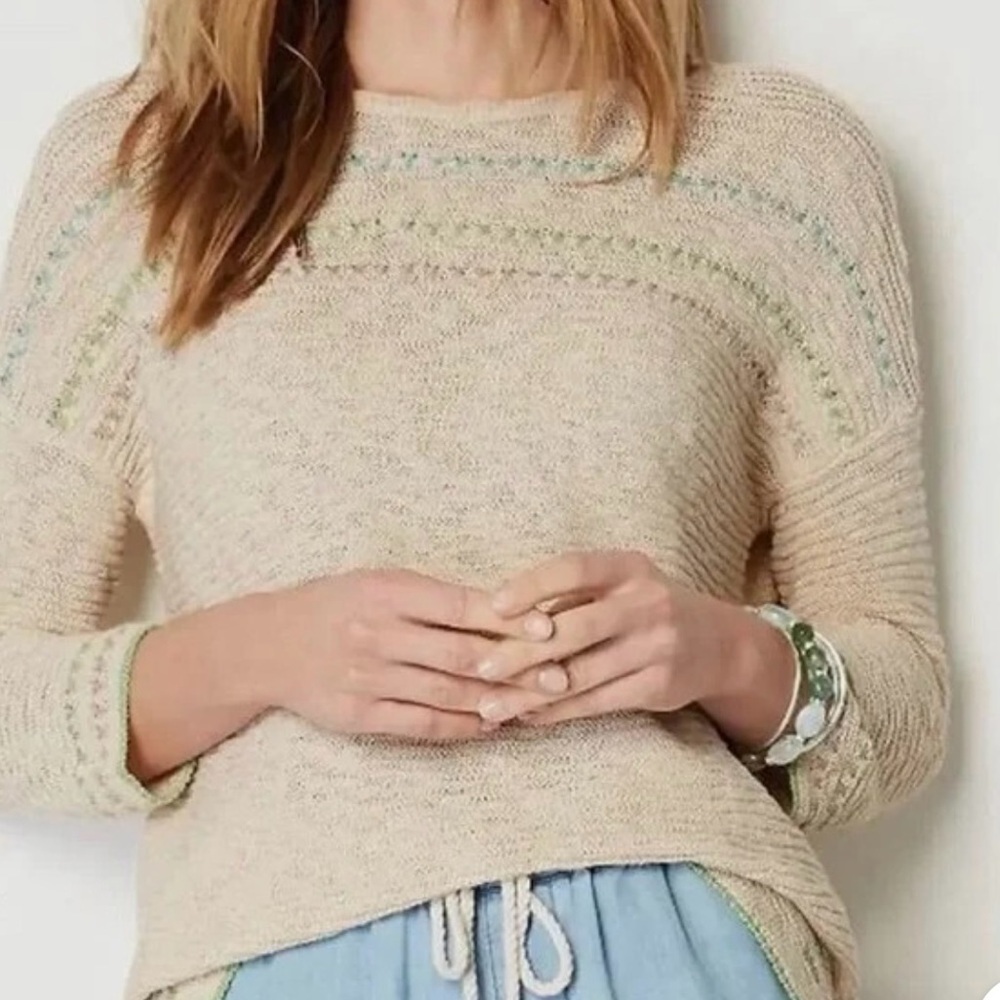 J Jill Light & Airy Textured‎ Boat Neck Sweater Crochet Embroidered